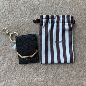 Henry Bendel Black Leather Card Case/Key Fob